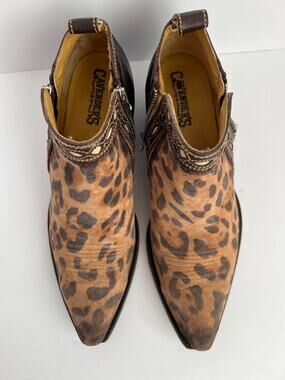Cavenders Leopard Print Leather Western Cowboy Booties Size 10B